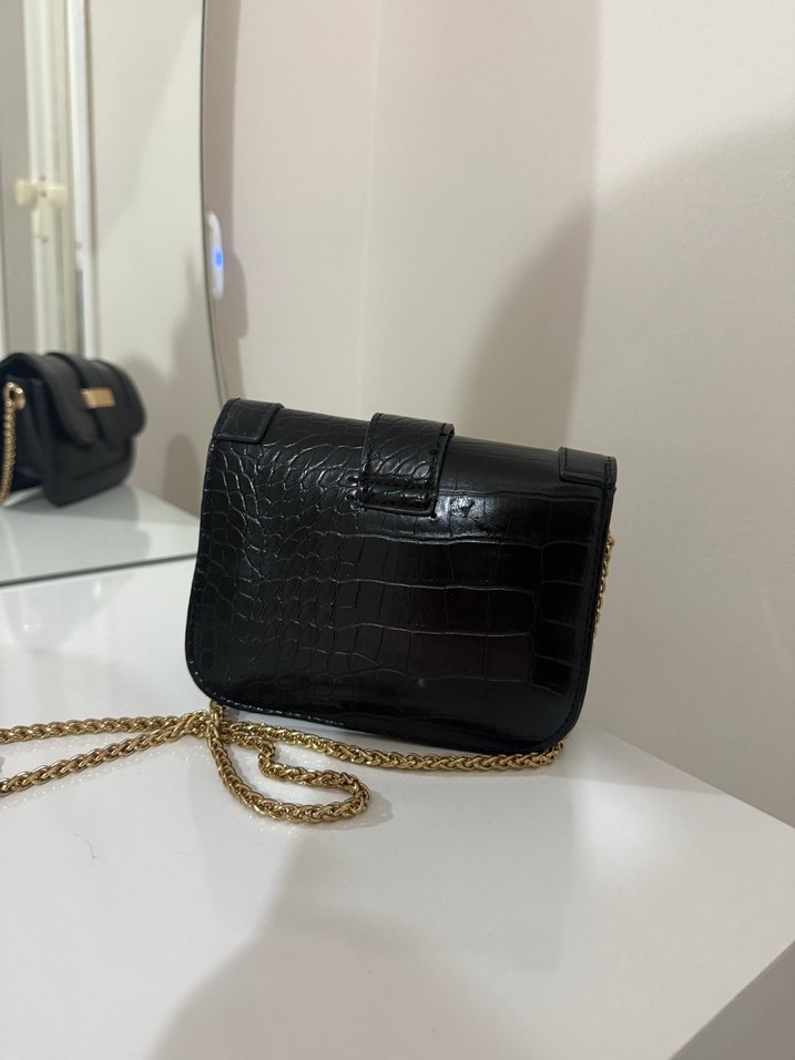 Siyah Yılan Derisi Desenli Deri Kadın Çanta - Görsel 2