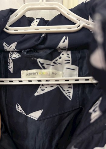 Kız Çocuk Lacivert Yıldızlı Kürklü Mont - Görsel 4