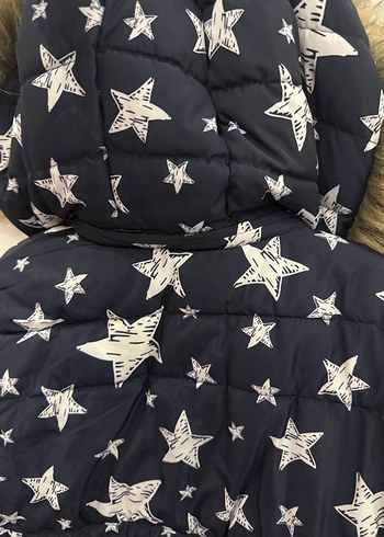 Kız Çocuk Lacivert Yıldızlı Kürklü Mont - Görsel 6