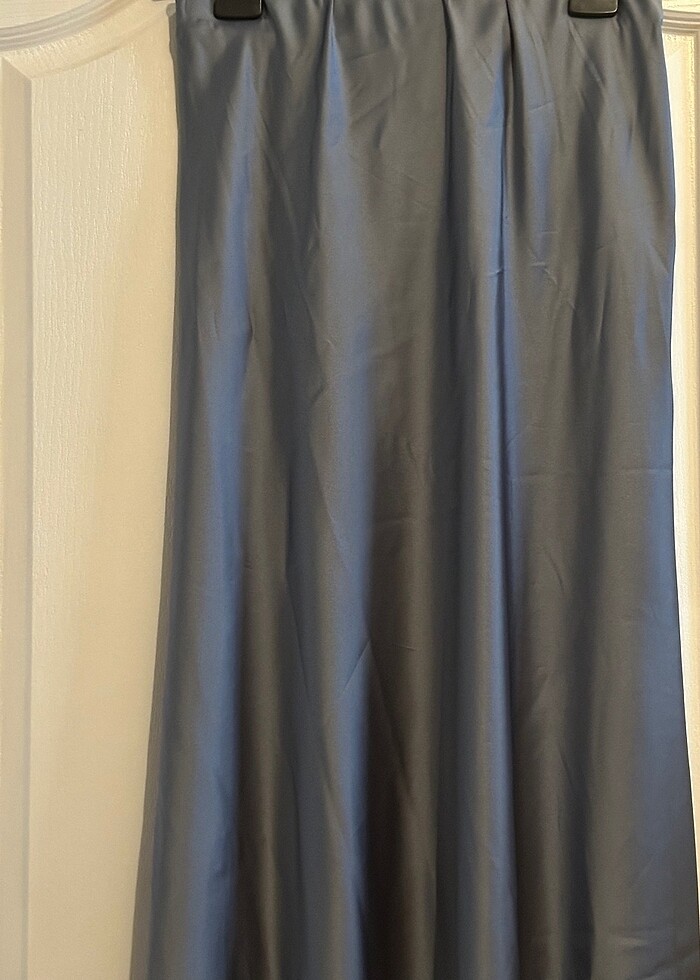 Indigo mavi saten uzun etek midi - Görsel 2