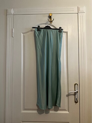 Pastel yeşil uzun saten etek midi - Görsel 3