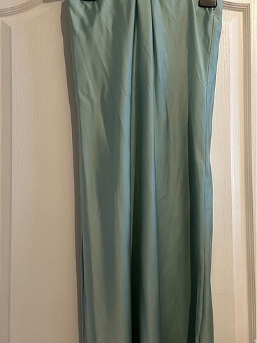 Pastel yeşil uzun saten etek midi - Görsel 2