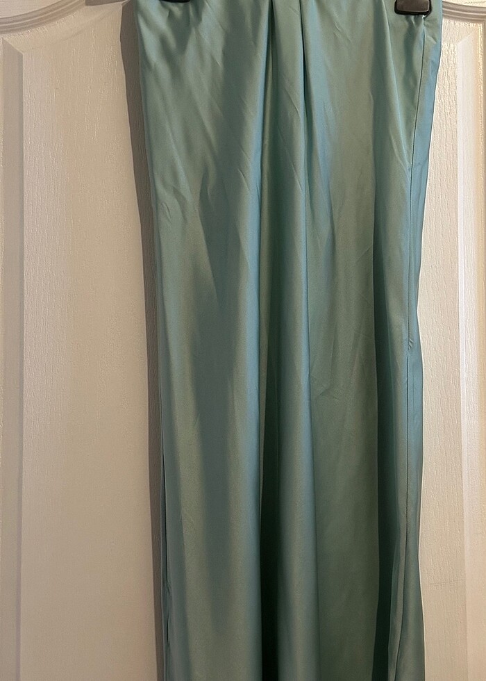 Pastel yeşil uzun saten etek midi - Görsel 2