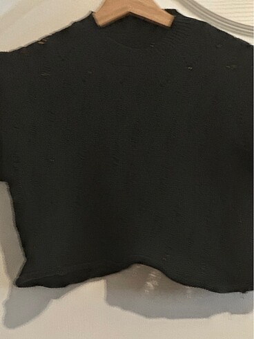 Siyah örme crop top - Görsel 2