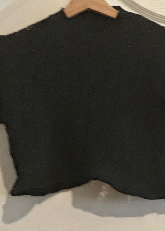 Siyah örme crop top - Görsel 2