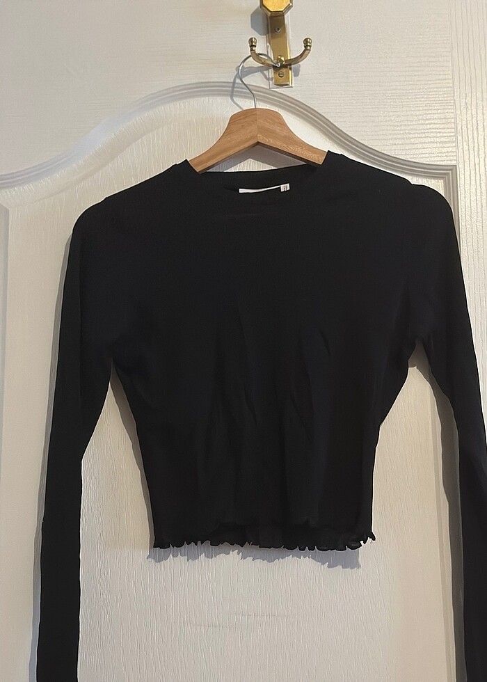 Yarı transparan uzun kullu ince crop top - Görsel 5