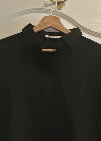 Polo yaka crop siyah pamuklu - Görsel 2