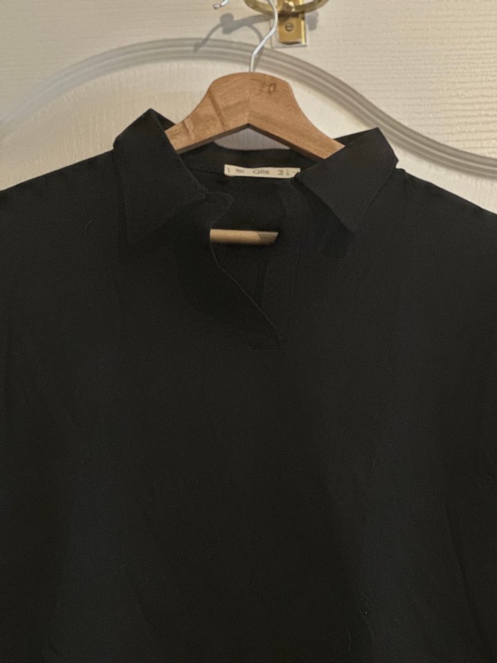 Polo yaka crop siyah pamuklu - Görsel 2