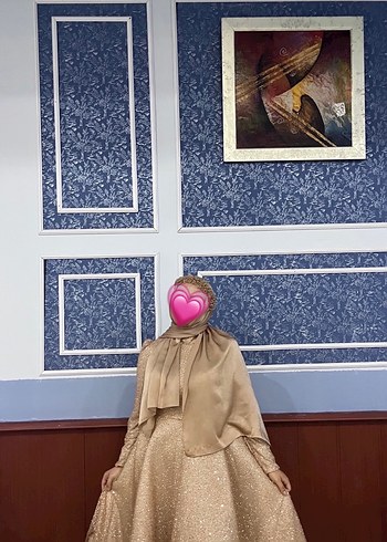 Bej Uzun Kollu Yüksek Yakalı Kadın Abiye - Görsel 2