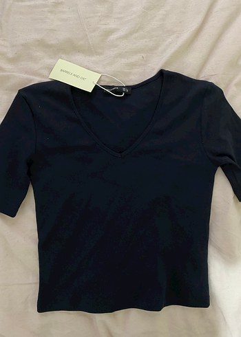 Siyah V Yaka Kadın Crop Top - Görsel 2