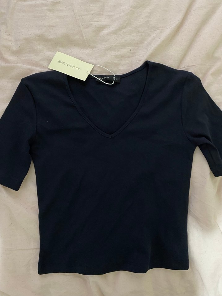 Siyah V Yaka Kadın Crop Top - Görsel 2