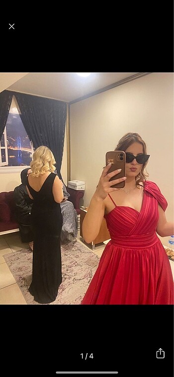 l Beden OMUZ DETAYLI KIRMIZI ELBİSE