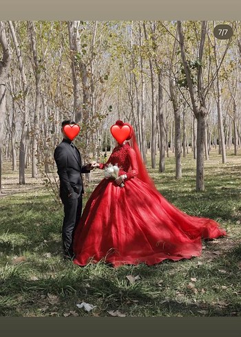 Klasik Elegan Koyu Kırmızı Gotik Prenses Gelinlik