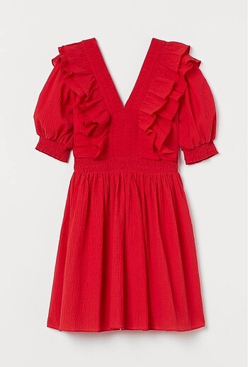 H&M kırmızı farbalalı elbise