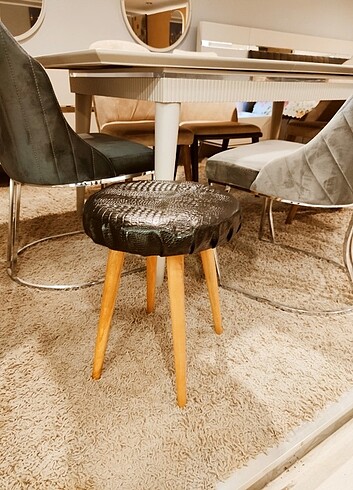 Deri Tabure, Makyaj Sandalyesi, Sünger leke tutmaz Tabure - Görsel 5