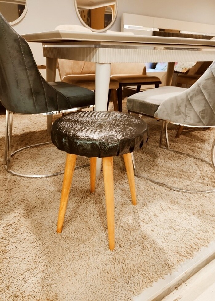 Deri Tabure, Makyaj Sandalyesi, Sünger leke tutmaz Tabure - Görsel 5