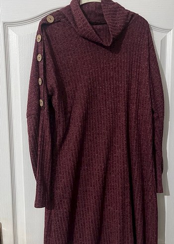 Düğmeli Bordo Bohem Yün Kadın Kazak - Görsel 3