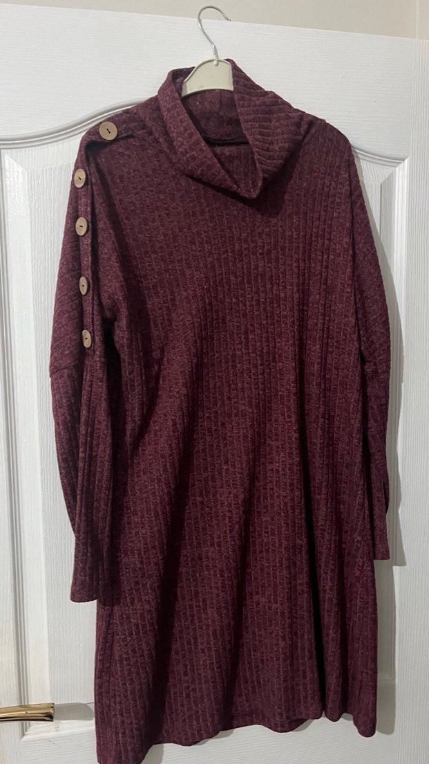 Düğmeli Bordo Bohem Yün Kadın Kazak - Görsel 2