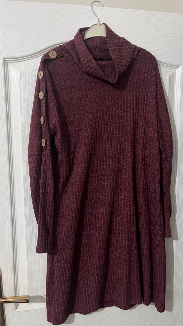 Düğmeli Bordo Bohem Yün Kadın Kazak - Görsel 3