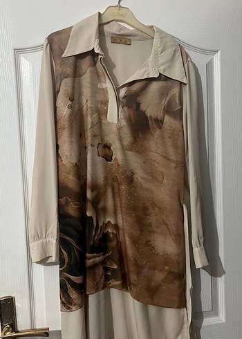 Bohem Uzun Kollu Bej Kadın Gömlek - Görsel 2