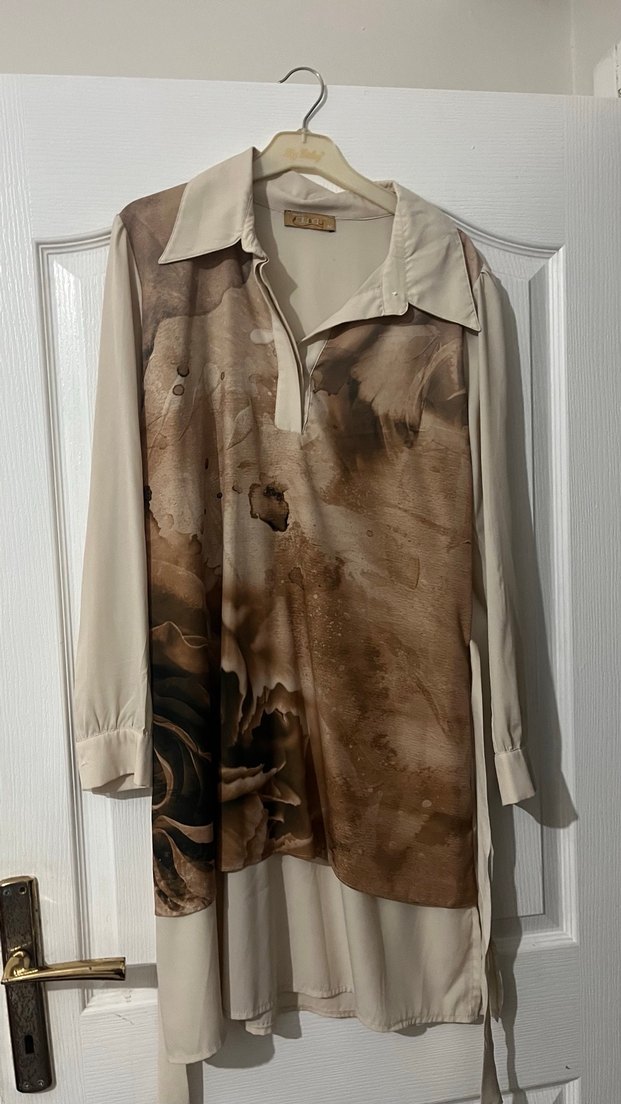 Bohem Uzun Kollu Bej Kadın Gömlek - Görsel 2