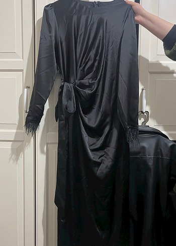 Siyah Uzun Kollu Drapeli Kadın Elbise - Görsel 2