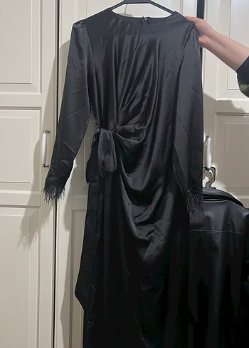 Siyah Uzun Kollu Drapeli Kadın Elbise - Görsel 3