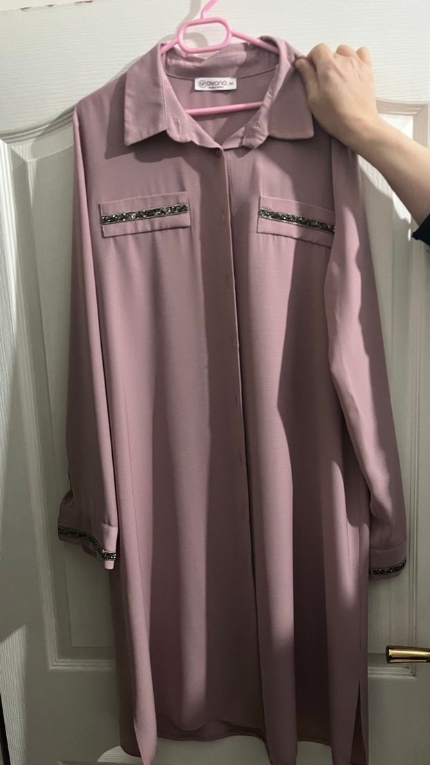 Pembe Uzun Kollu Düğmeli Kadın Tunik - Görsel 2