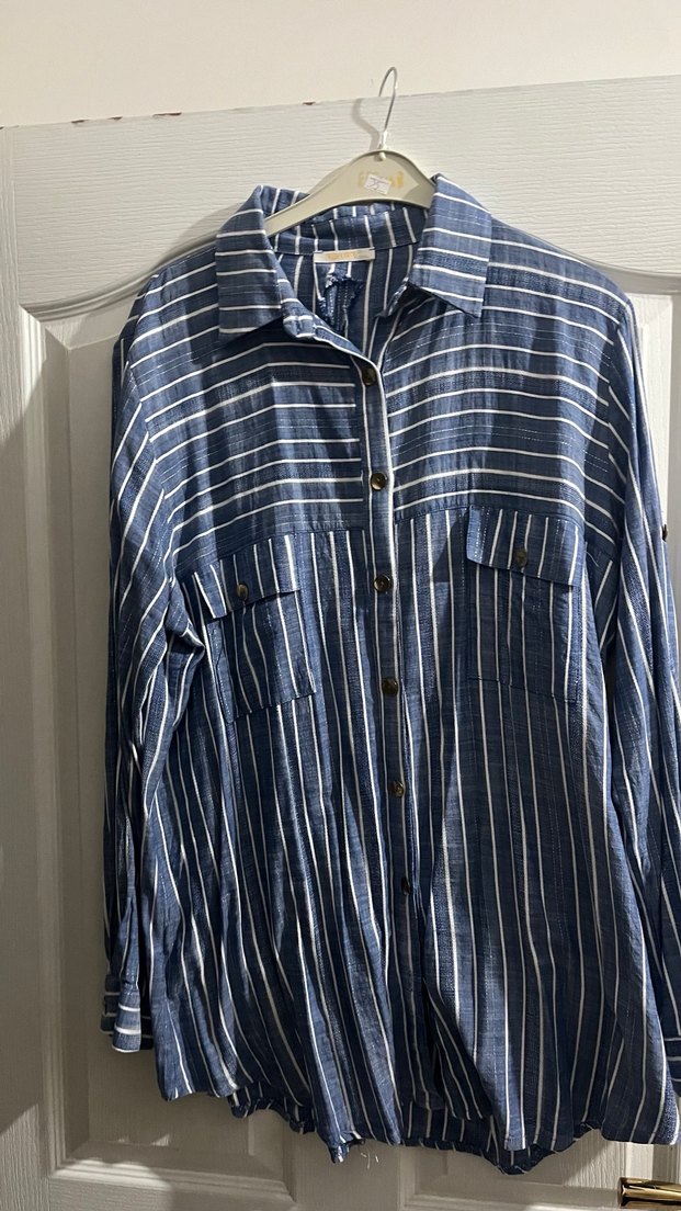 Çizgili Uzun Kollu Keten Gömlek tunik - Görsel 2