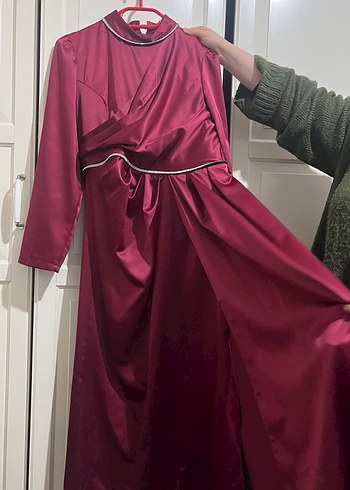 Bordo Uzun Kollu Modern Klasik Kadın Elbise - Görsel 2