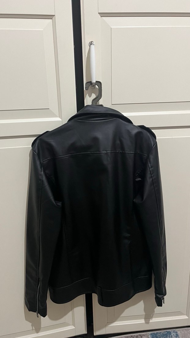 Kadın Siyah Deri Biker Ceket - Görsel 3