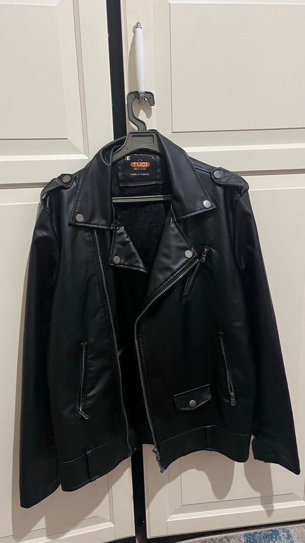 Kadın Siyah Deri Biker Ceket - Görsel 2