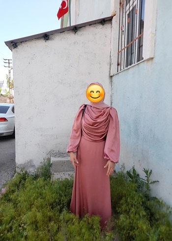 s Beden Pembe Uzun Kollu Abiye Elbise