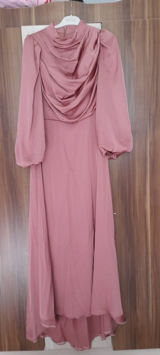 Pembe Uzun Kollu Abiye Elbise - Görsel 3