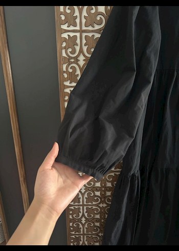 m Beden siyah Renk suud Siyah Uzun Kollu Keten Bohem Elbise