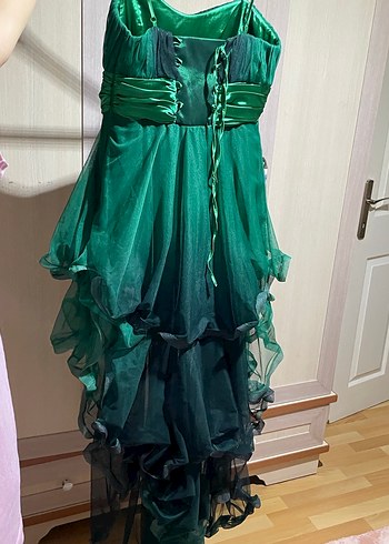 Yeşil Drapeli Uzun Abiye Elbise - Görsel 3