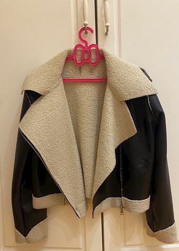 Kürklü Siyah Deri Kadın Ceket - Görsel 2