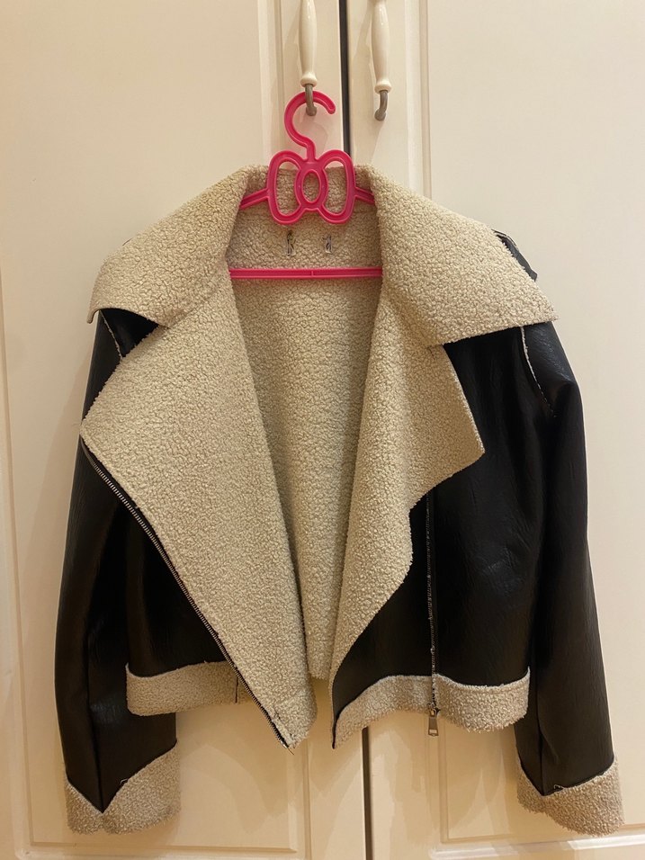 Kürklü Siyah Deri Kadın Ceket - Görsel 2