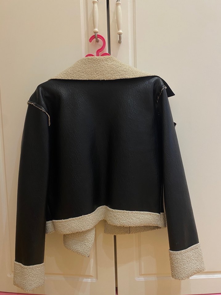 Kürklü Siyah Deri Kadın Ceket - Görsel 3
