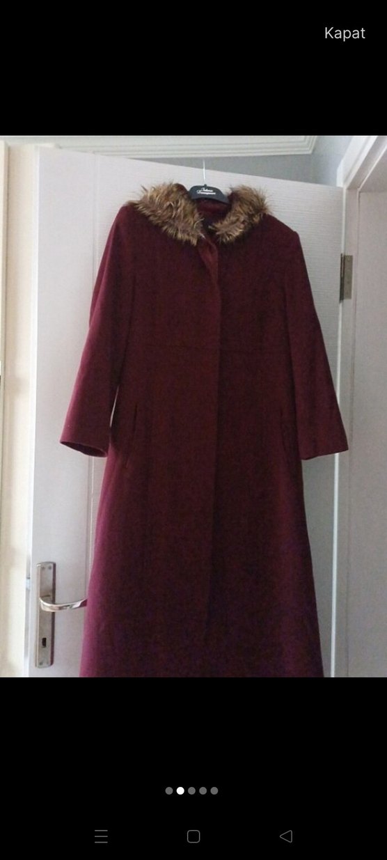Kürklü Yaka Bordo Kadın Kaban - Görsel 3