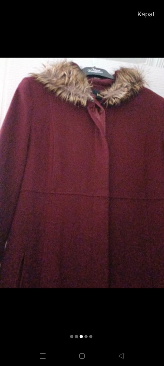 Kürklü Yaka Bordo Kadın Kaban - Görsel 4