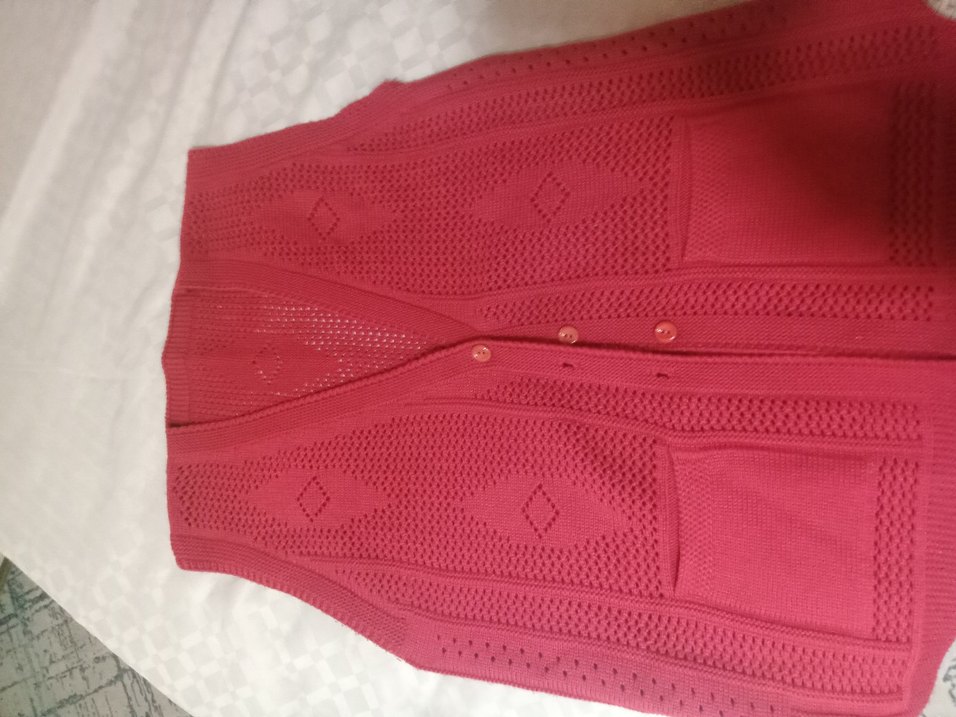 Kırmızı V Yaka Örgü Kadın Yelek - Görsel 4