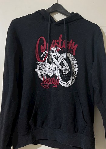 Kadın siyah Biker Sweatshirt Kapüşonlu