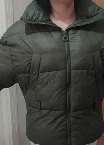 Zara Zara Kadın Haki Kısa Mont, Yüksek Yakalı, Fermuarlı