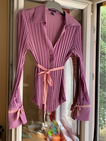 Mango Mango Vintage Belden bağlı mor gömlek
