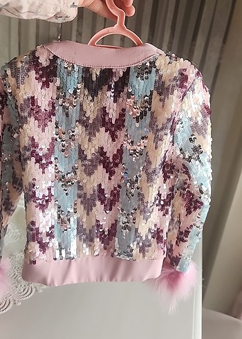 24-36 Ay Beden pembe Renk Pembe Kürklü Payetli Kız Ceketi