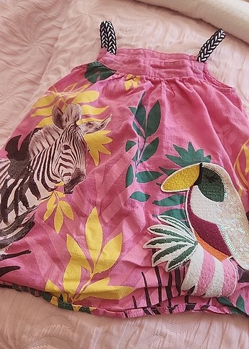 Pembe Zebra Desenli Bohem Kız Elbisesi