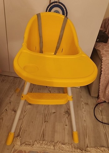 civil Sarı Bebek Mama Sandalyesi Gri Emniyet Kemerli