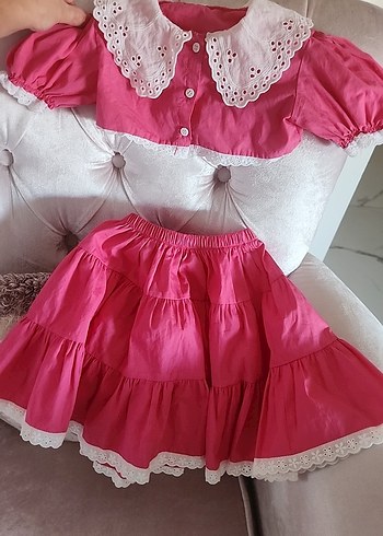 Diğer Pembe Renk Bohem Kız Çocuk Fırfırlı Etek bluz