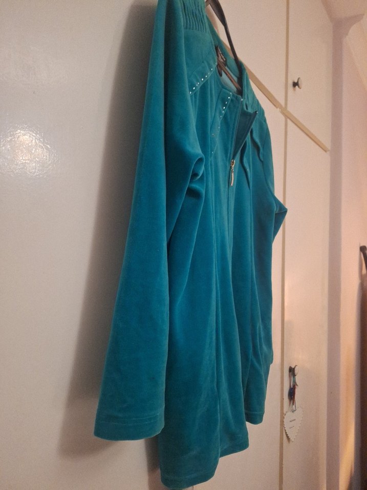 Turkuaz Parlak Kadın Fermuarlı Ceket - Görsel 3